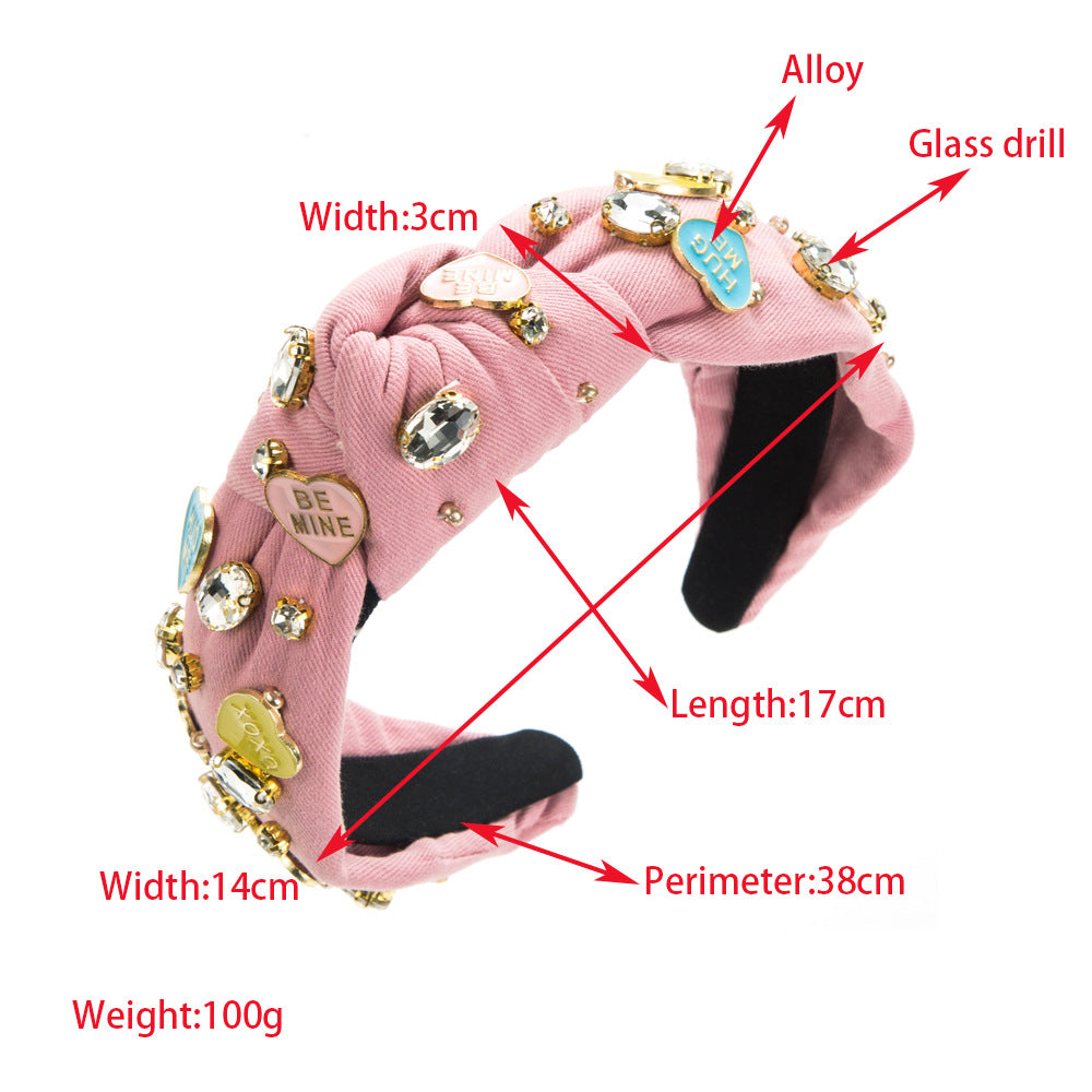 Wholesale Diamond Inlaid Love Fabric Valentine's Day Hair Bands